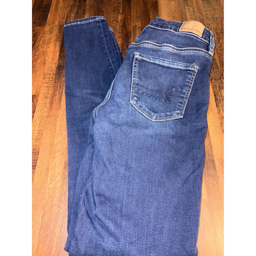 American Eagle Skinny Jeans Womens 4 Long Dark Wash Denim High Rise Stretch READ